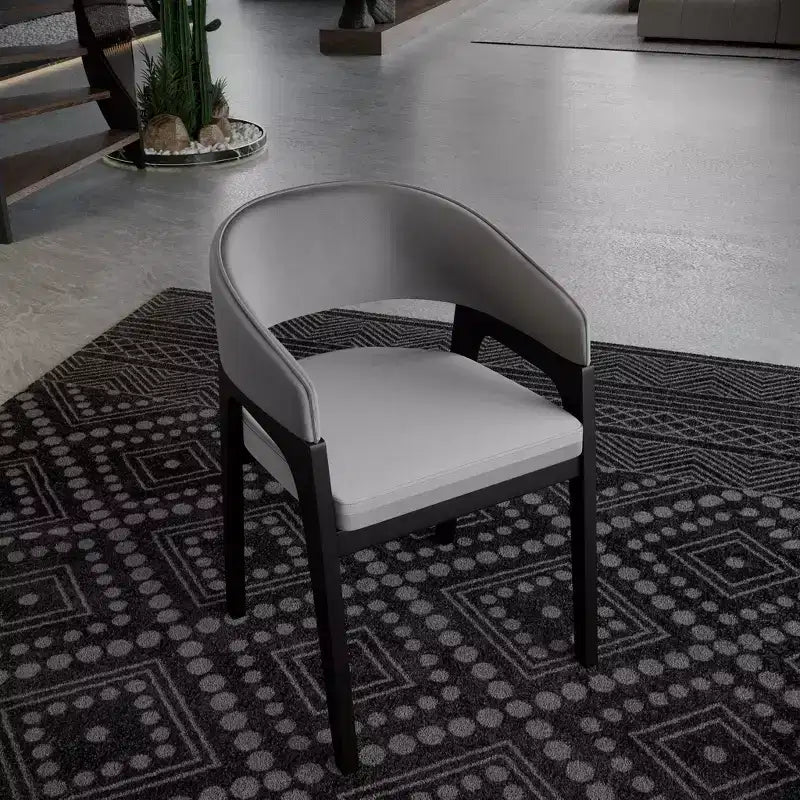 Sedia da pranzo con braccioli a schienale aperto a forma di U, rivestimento in pelle, beige / grigio chiaro / tortora / bianco, set da 2