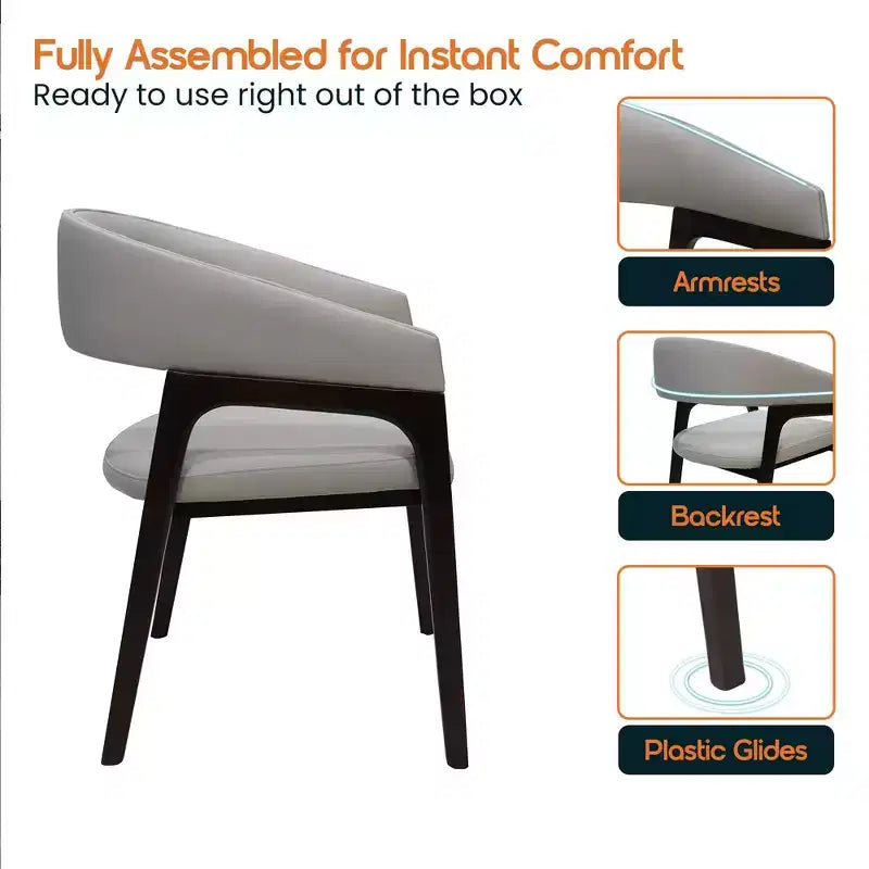 Sedia da pranzo con braccioli a schienale aperto a forma di U, rivestimento in pelle, beige / grigio chiaro / tortora / bianco, set da 2