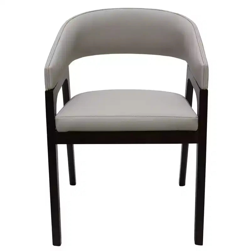 Sedia da pranzo con braccioli a schienale aperto a forma di U, rivestimento in pelle, beige / grigio chiaro / tortora / bianco, set da 2