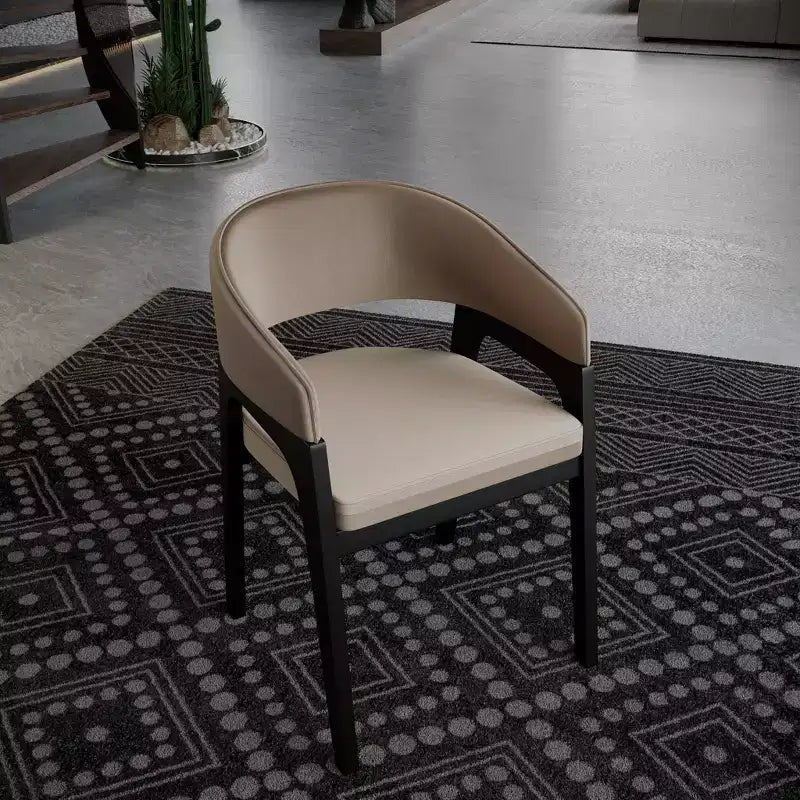 Sedia da pranzo con braccioli a schienale aperto a forma di U, rivestimento in pelle, beige / grigio chiaro / tortora / bianco, set da 2