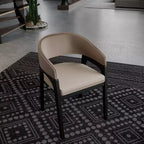 Sedia da pranzo con braccioli a schienale aperto a forma di U, rivestimento in pelle, beige / grigio chiaro / tortora / bianco, set da 2