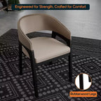 Sedia da pranzo con braccioli a schienale aperto a forma di U, rivestimento in pelle, beige / grigio chiaro / tortora / bianco, set da 2