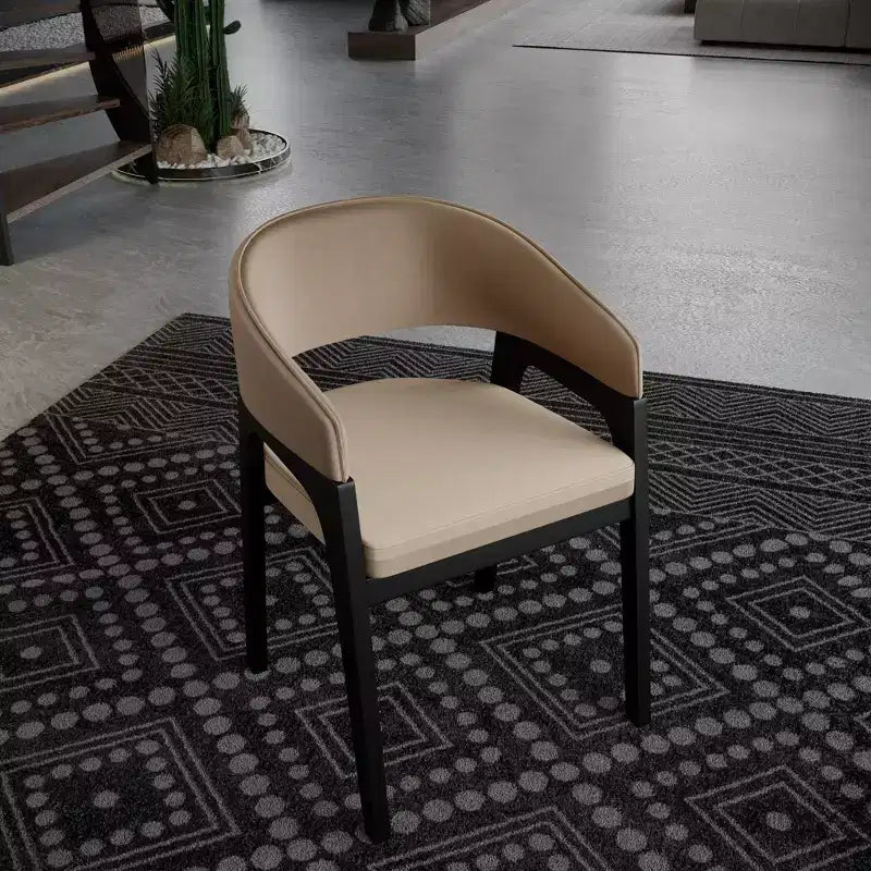 Sedia da pranzo con braccioli a schienale aperto a forma di U, rivestimento in pelle, beige / grigio chiaro / tortora / bianco, set da 2