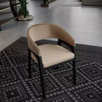 Sedia da pranzo con braccioli a schienale aperto a forma di U, rivestimento in pelle, beige / grigio chiaro / tortora / bianco, set da 2