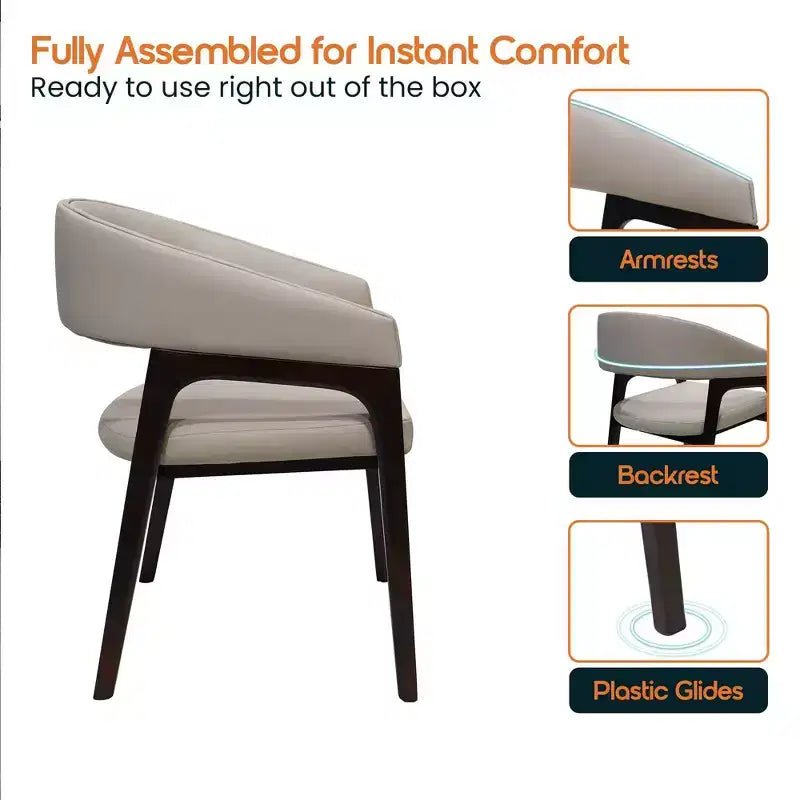 Sedia da pranzo con braccioli a schienale aperto a forma di U, rivestimento in pelle, beige / grigio chiaro / tortora / bianco, set da 2