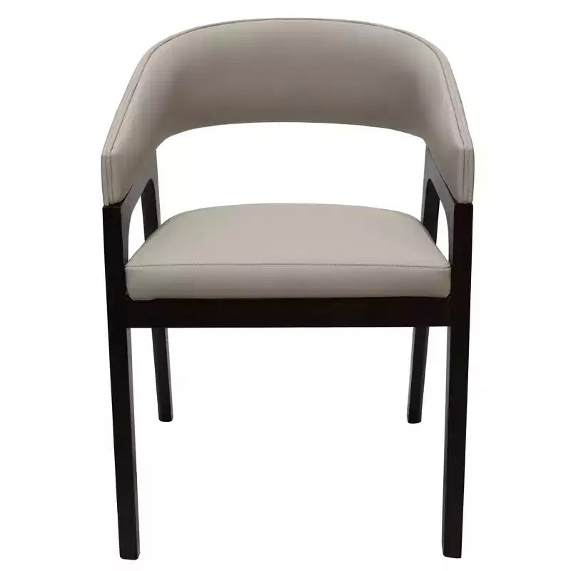 Sedia da pranzo con braccioli a schienale aperto a forma di U, rivestimento in pelle, beige / grigio chiaro / tortora / bianco, set da 2