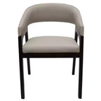 Sedia da pranzo con braccioli a schienale aperto a forma di U, rivestimento in pelle, beige / grigio chiaro / tortora / bianco, set da 2