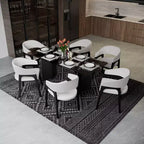 Sedia da pranzo con braccioli a schienale aperto a forma di U, rivestimento in pelle, beige / grigio chiaro / tortora / bianco, set da 2