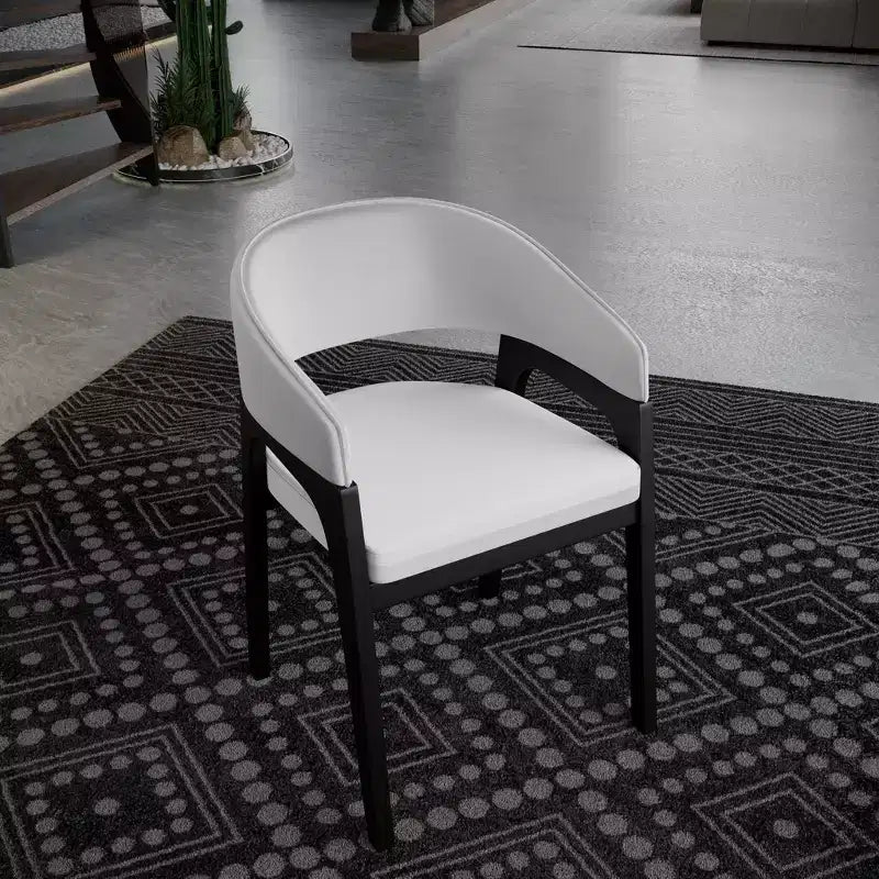 Sedia da pranzo con braccioli a schienale aperto a forma di U, rivestimento in pelle, beige / grigio chiaro / tortora / bianco, set da 2