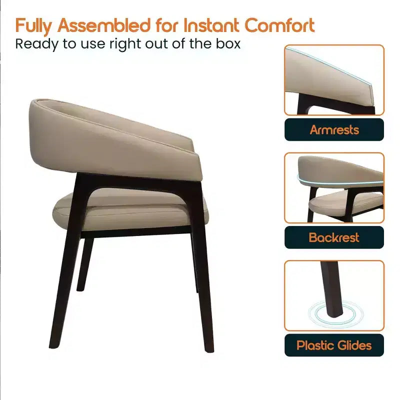 Sedia da pranzo con braccioli a schienale aperto a forma di U, rivestimento in pelle, beige / grigio chiaro / tortora / bianco, set da 2