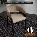 Sedia da pranzo con braccioli a schienale aperto a forma di U, rivestimento in pelle, beige / grigio chiaro / tortora / bianco, set da 2