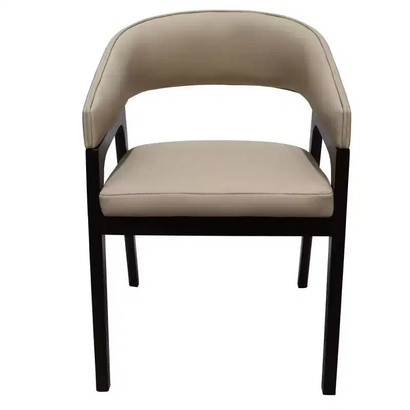 Sedia da pranzo con braccioli a schienale aperto a forma di U, rivestimento in pelle, beige / grigio chiaro / tortora / bianco, set da 2