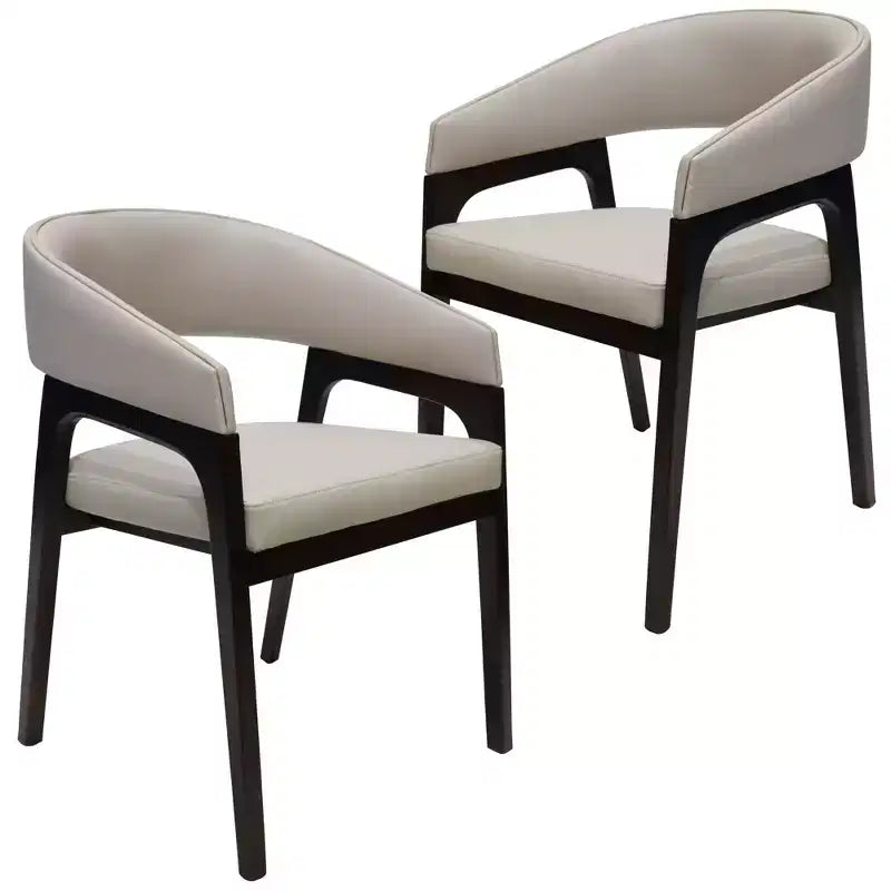 Sedia da pranzo con braccioli a schienale aperto a forma di U, rivestimento in pelle, beige / grigio chiaro / tortora / bianco, set da 2