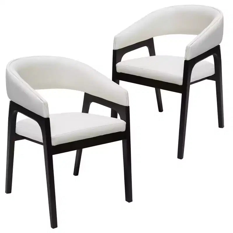 Sedia da pranzo con braccioli a schienale aperto a forma di U, rivestimento in pelle, beige / grigio chiaro / tortora / bianco, set da 2
