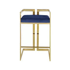 Sgabello da bancone in velluto blu navy con braccioli, base dorata, set da 2