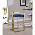 Sgabello da bancone in velluto blu navy con braccioli, base dorata, set da 2