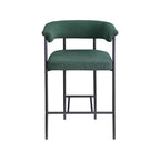 Sgabello da bancone in tessuto bouclé verde con braccioli, set da 2