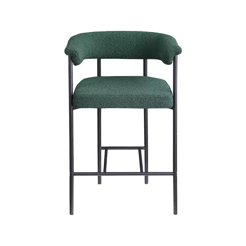 Sgabello da bancone in tessuto bouclé verde con braccioli, set da 2