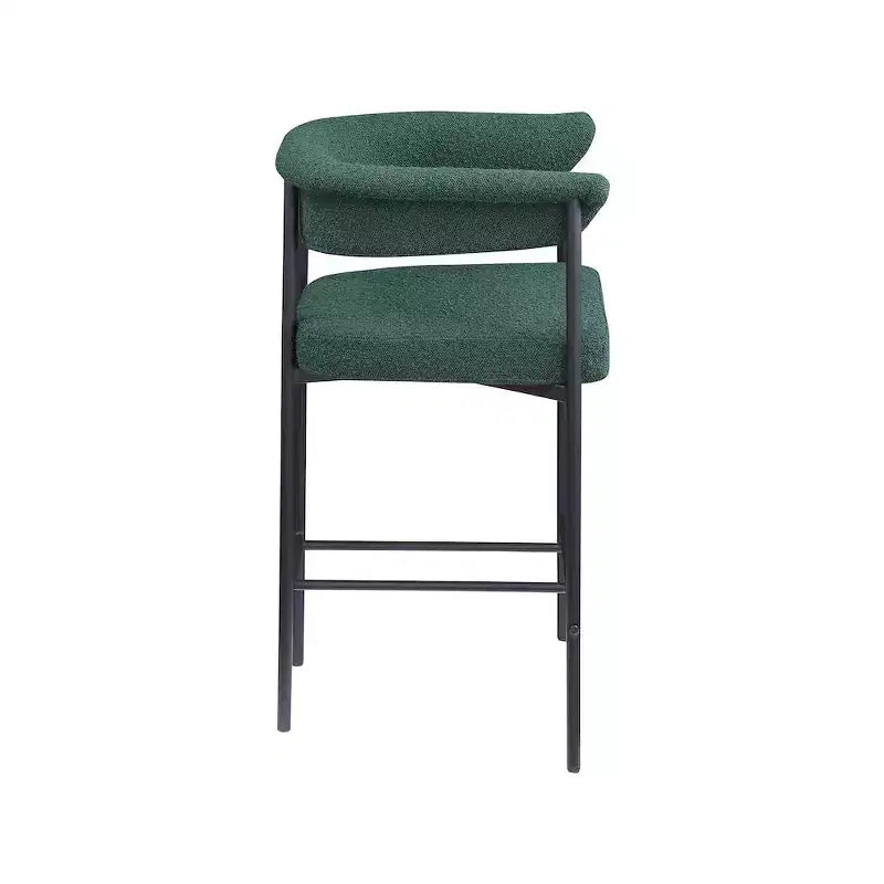 Sgabello da bancone in tessuto bouclé verde con braccioli, set da 2