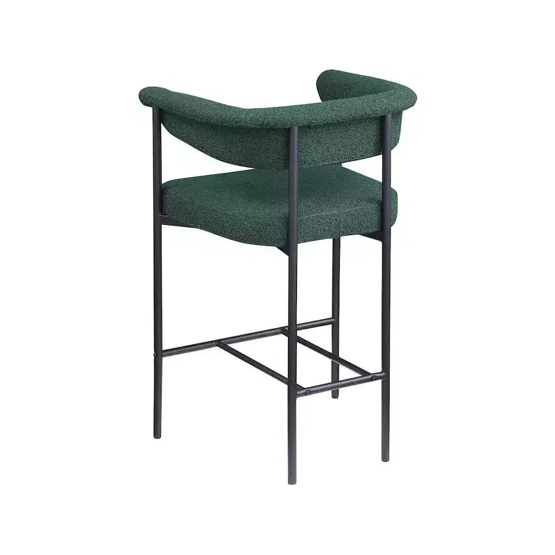 Sgabello da bancone in tessuto bouclé verde con braccioli, set da 2