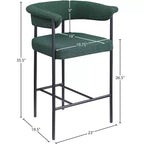 Sgabello da bancone in tessuto bouclé verde con braccioli, set da 2