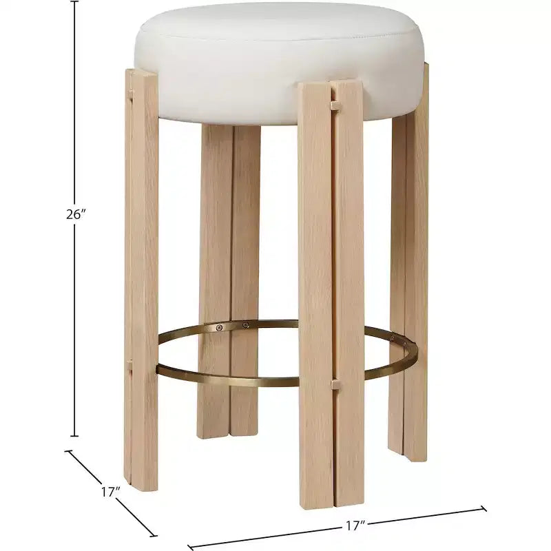 Sgabello da bancone rotondo senza schienale crema, in ecopelle, 1 posto