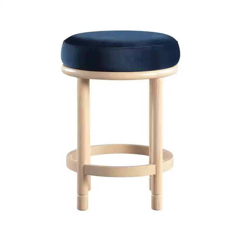 Sgabello rotondo da banco in velluto blu navy, 1 posto
