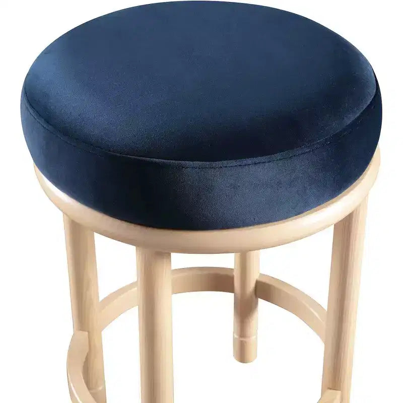 Sgabello rotondo da banco in velluto blu navy, 1 posto