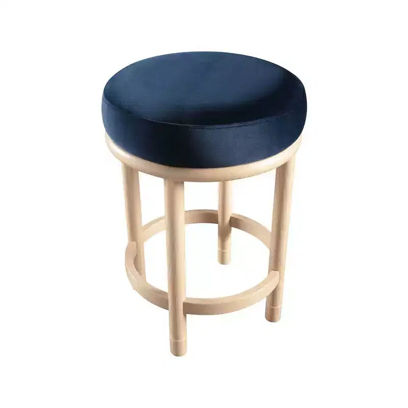 Sgabello rotondo da banco in velluto blu navy, 1 posto
