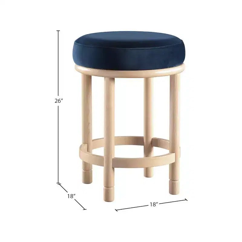 Sgabello rotondo da banco in velluto blu navy, 1 posto