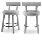 Meridian Furniture,Parlor Grey Boucle Fabric Stool, Set of 2
