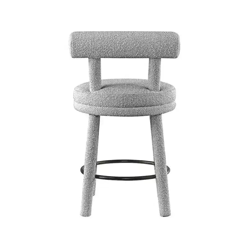 Sgabello da bancone in tessuto bouclé grigio, schienale medio senza braccioli, set da 2