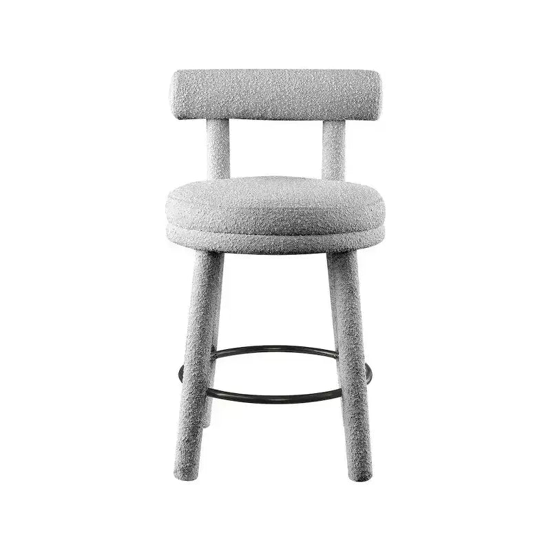 Sgabello da bancone in tessuto bouclé grigio, schienale medio senza braccioli, set da 2
