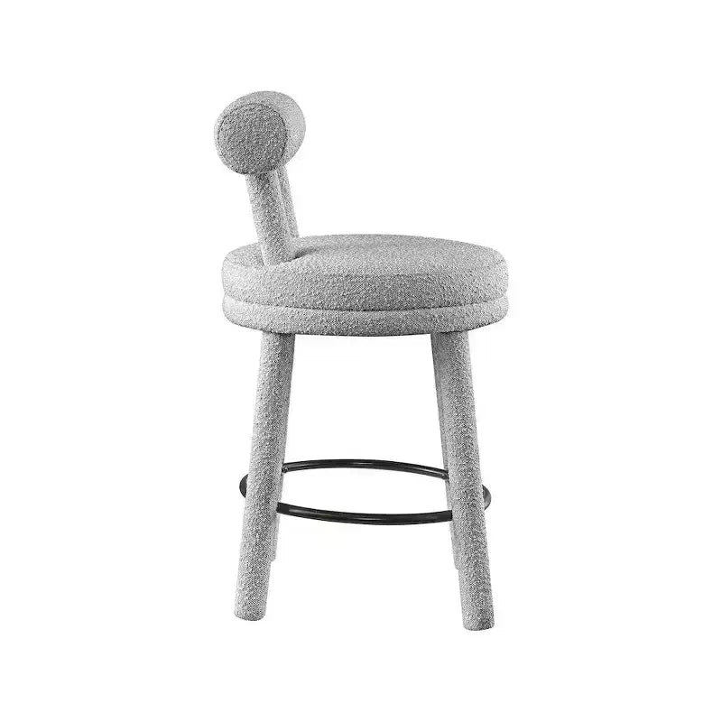 Sgabello da bancone in tessuto bouclé grigio, schienale medio senza braccioli, set da 2