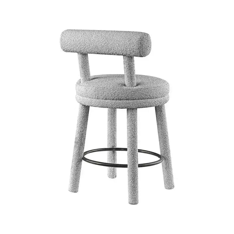 Sgabello da bancone in tessuto bouclé grigio, schienale medio senza braccioli, set da 2