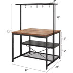 Isola da cucina vintage da 47" in legno e metallo nero con contenitore, 4 posti a sedere