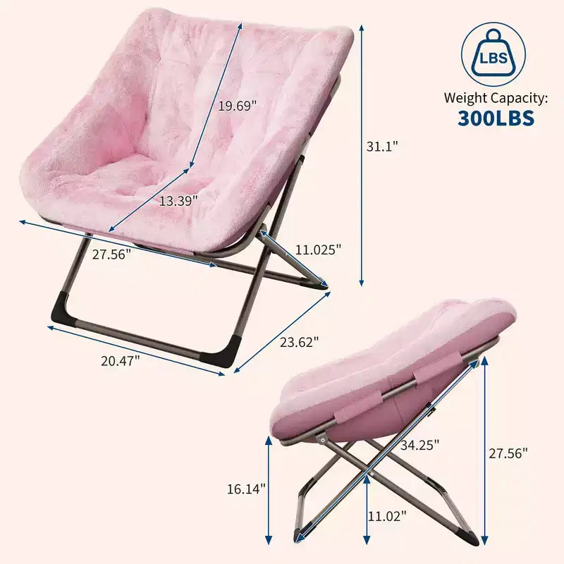 Sedia pieghevole a conchiglia in pelliccia sintetica grigia/rosa/bianca, singola, capacità 136 kg