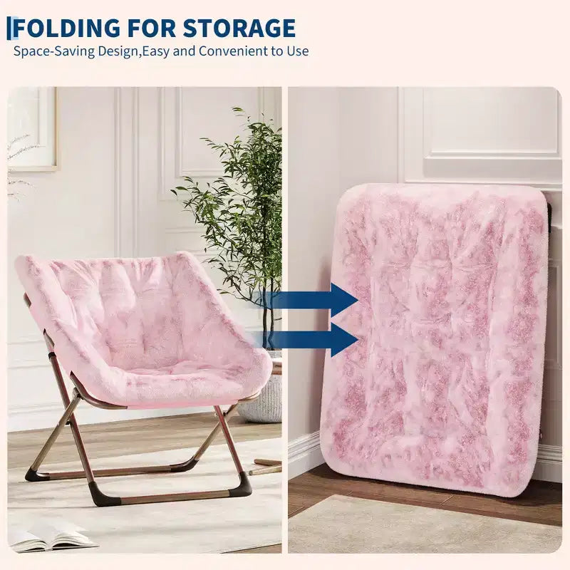 Sedia pieghevole a conchiglia in pelliccia sintetica grigia/rosa/bianca, singola, capacità 136 kg