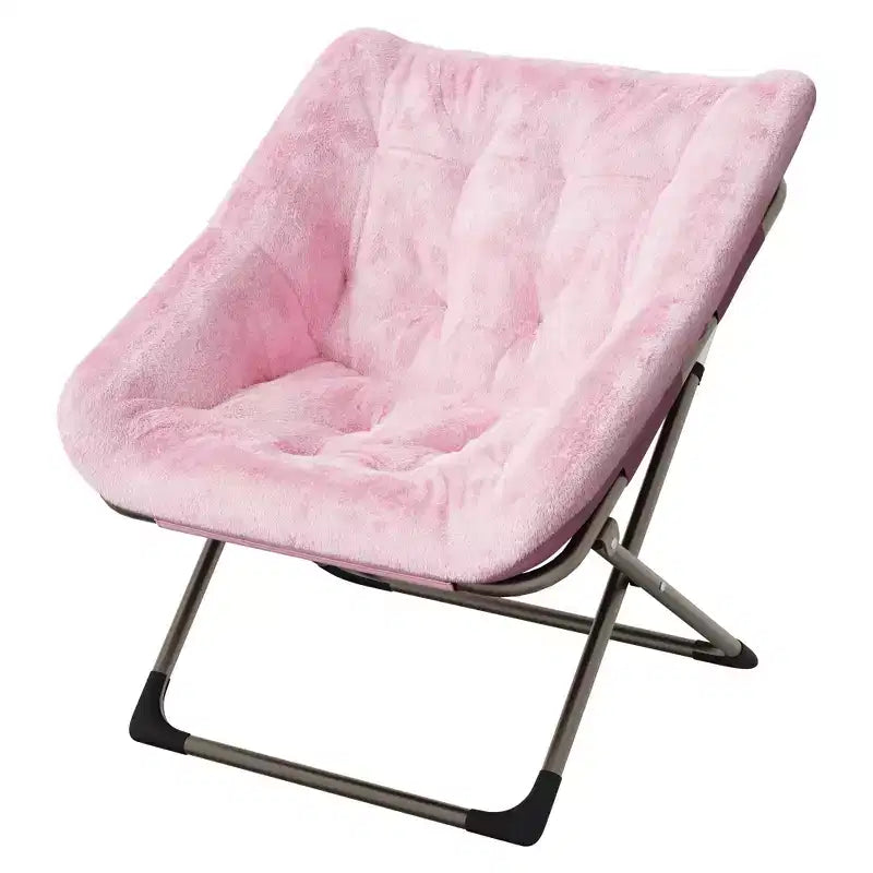 Sedia pieghevole a conchiglia in pelliccia sintetica grigia/rosa/bianca, singola, capacità 136 kg