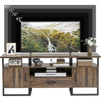 Mobile TV industriale rustico marrone con cassetto e armadietti laterali, adatto a TV fino a 75", per 1