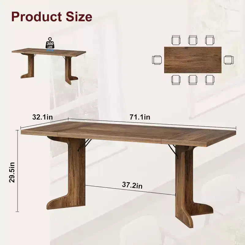 Tavolo da pranzo rettangolare, nero/noce/legno, 6-8 posti