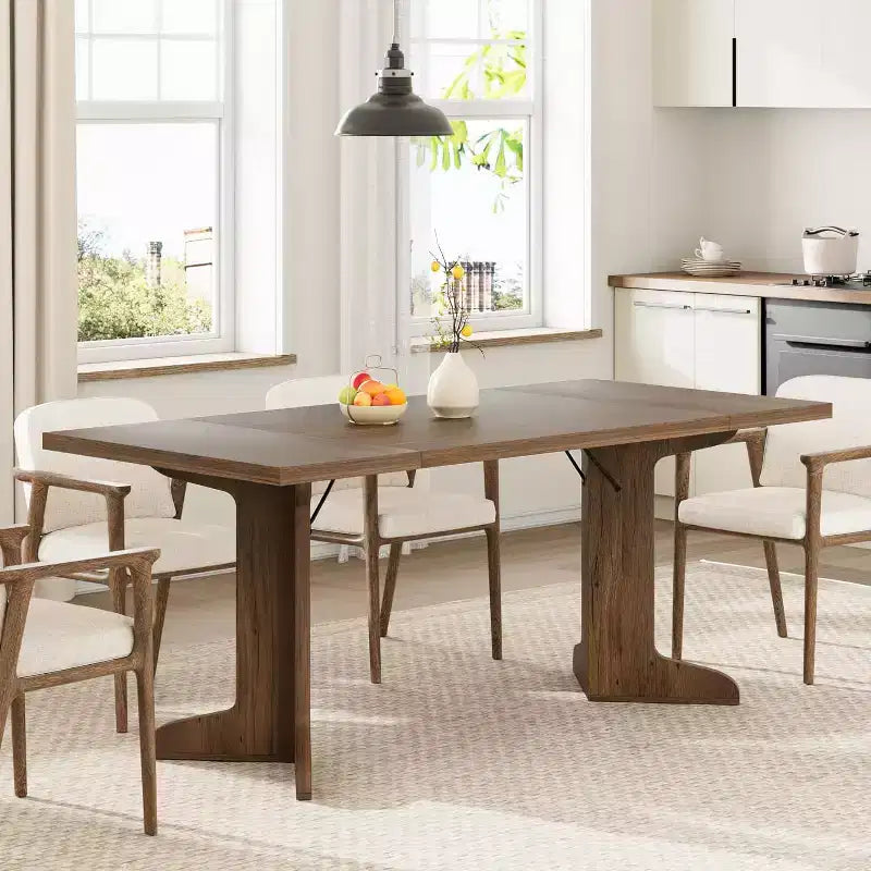 Tavolo da pranzo rettangolare, nero/noce/legno, 6-8 posti