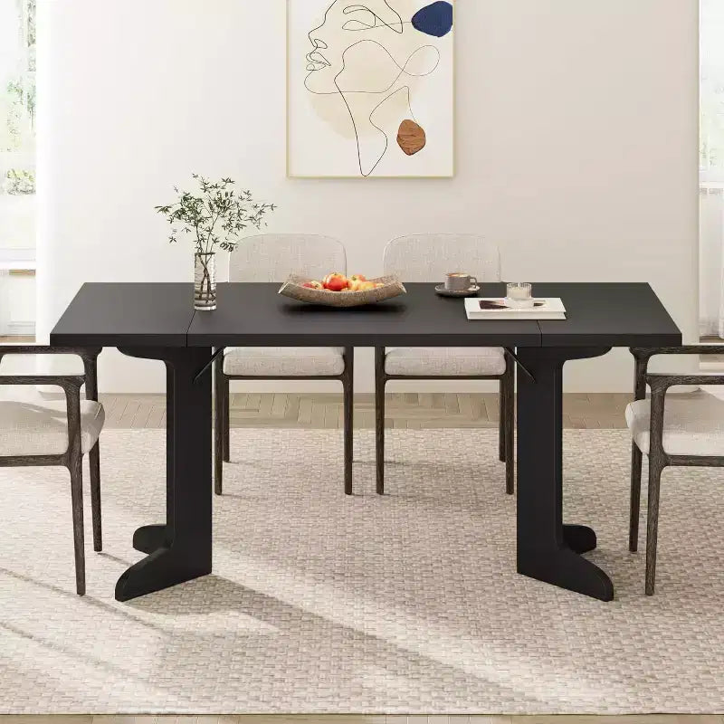 Tavolo da pranzo rettangolare, nero/noce/legno, 6-8 posti