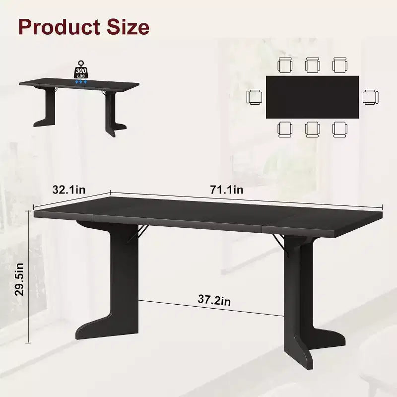 Tavolo da pranzo rettangolare, nero/noce/legno, 6-8 posti