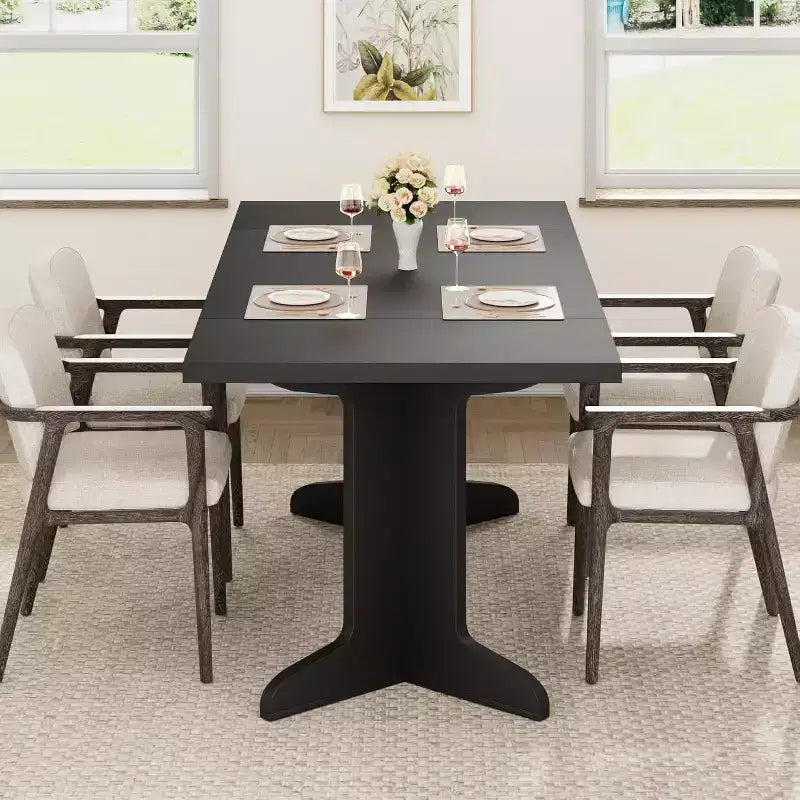 Tavolo da pranzo rettangolare, nero/noce/legno, 6-8 posti