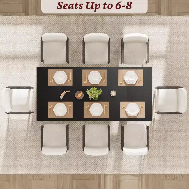 Tavolo da pranzo rettangolare, nero/noce/legno, 6-8 posti