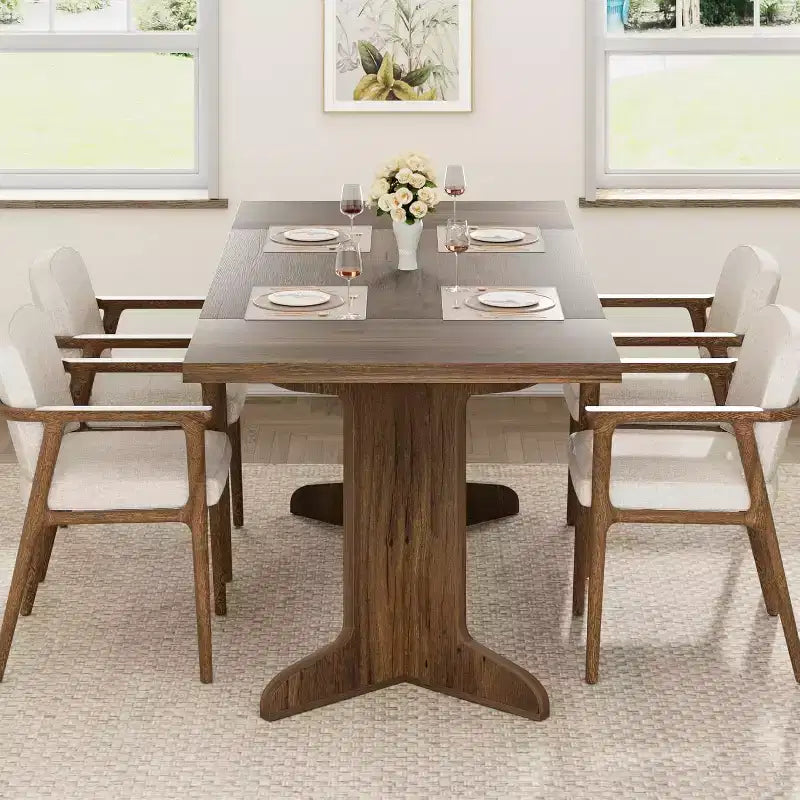 Tavolo da pranzo rettangolare, nero/noce/legno, 6-8 posti