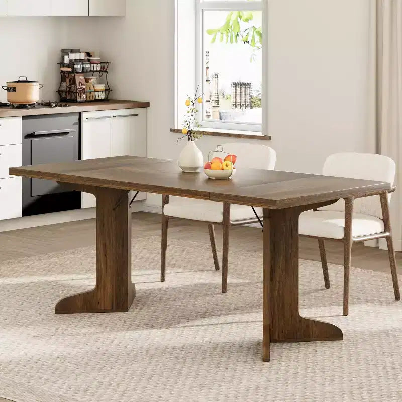 Tavolo da pranzo rettangolare, nero/noce/legno, 6-8 posti