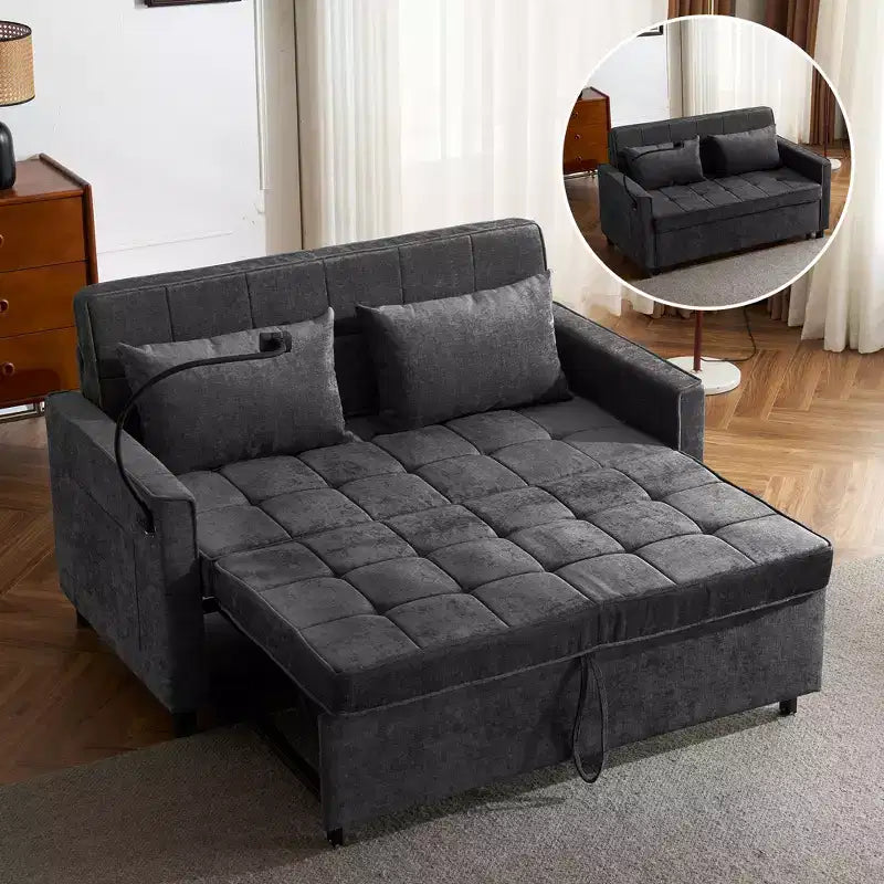 Divano 2 posti in ciniglia con letto estraibile – Diversi colori disponibili