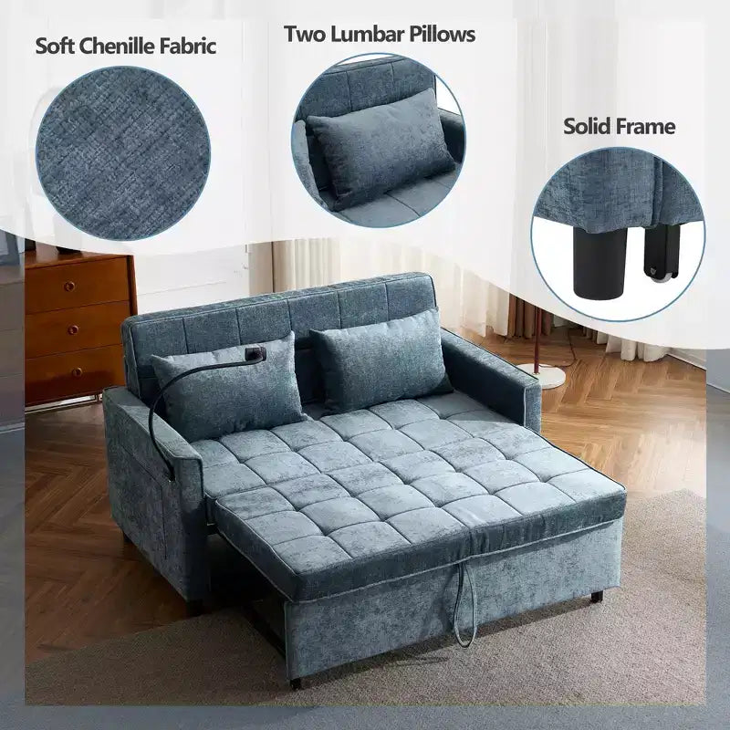 Divano 2 posti in ciniglia con letto estraibile – Diversi colori disponibili